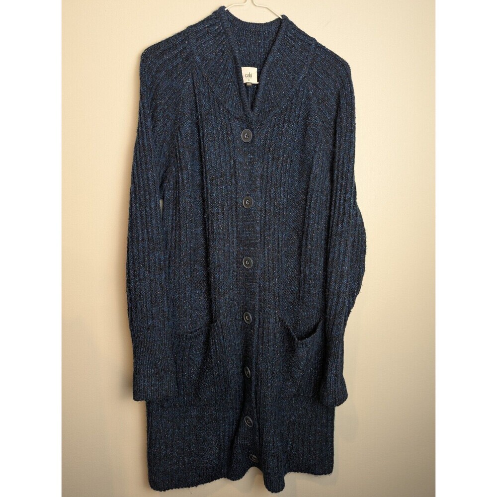 Cabi Women's "Trail Cardigan" Cotton Blend Long Button-Down Blue Sweater M #4276